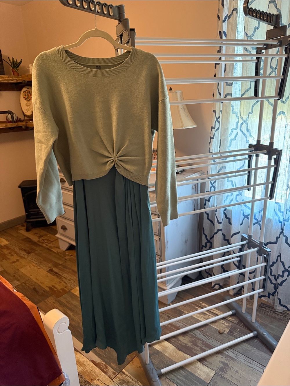 Anthropologie Sage Knit Twist-Front Top with Teal Maxi Dress